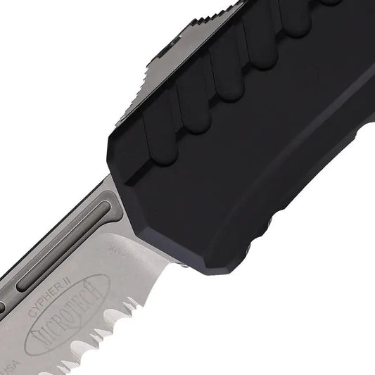 Microtech Auto Cypher II OTF Knife Elite Tactical EDC Stonewash Wharncliffe Blade Glass Breaker by Microtech