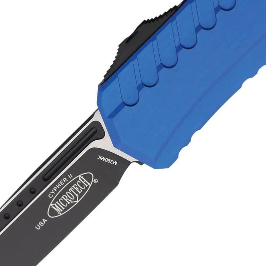 Microtech Auto Cypher II OTF Knife Blue Aluminum Handle M390 Blade Automatic EDC Tactical by Microtech