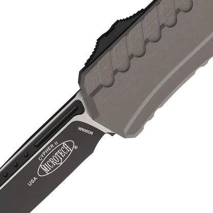 Microtech Auto Cypher II OTF Gray Knife With Premium Steel Wharncliffe Blade And Gray Aluminum Handle For EDC Enthusiasts by Microtech