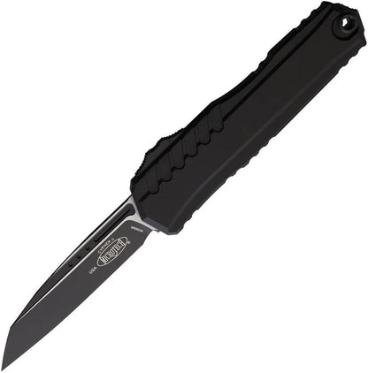 Microtech Auto Cypher II OTF Automatic Knife For EDC With Wharncliffe Blade Black Finish Aluminum Handle Pocket Clip