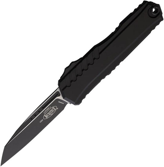 Microtech Auto Cypher II OTF Automatic Knife For EDC With Wharncliffe Blade Black Finish Aluminum Handle Pocket Clip