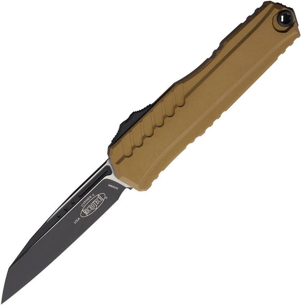 Microtech Cypher II Auto OTF Knife Premium Tan Aluminum Handle M390 Wharncliffe Blade For EDC Enthusiasts