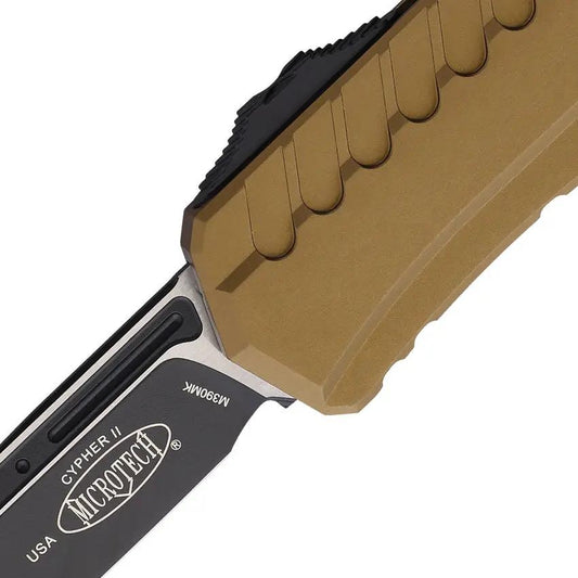 Microtech Cypher II Auto OTF Knife Premium Tan Aluminum Handle M390 Wharncliffe Blade For EDC Enthusiasts by Microtech