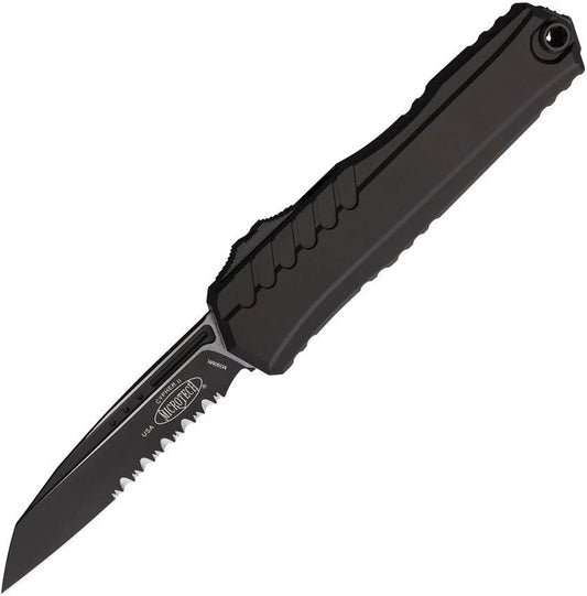 Microtech Auto Cypher II OTF Tactical Knife With Wharncliffe Blade Black Aluminum Handle Glass Breaker EDC by Microtech