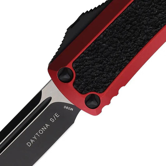 Microtech Auto Daytona OTF Tactical Knife Auto Opening Red Aluminum Handle Two Tone Blade Glass Breaker Clip For EDC by Microtech