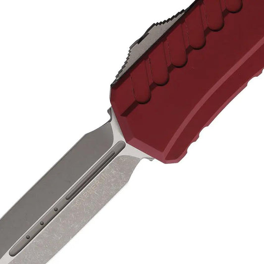Microtech Auto Cypher II Double Edge OTF Knife For EDC Enthusiasts Merlot Aluminum Handle ThreePointFiveIn Dagger Blade by Microtech