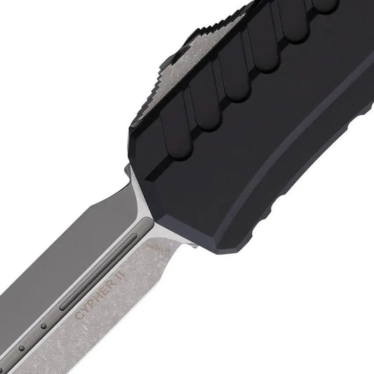 Microtech Auto Cypher II OTF Knife Automatic Opening Elite Double Edge Blade Apocalyptic Finish For Tactical Enthusiasts by Microtech
