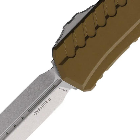 Microtech Auto Cypher II OTF Knife OD Green Aluminum Handle Double Edge Stonewashed Blade For EDC Enthusiasts by Microtech