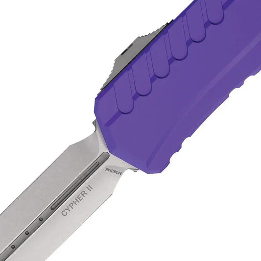 Microtech Auto Cypher II OTF DE Premium Purple Aluminum Handle With Glass Breaker And Pocket Clip For EDC Enthusiasts by Microtech