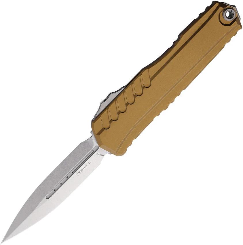 Microtech Auto Cypher II DE OTF Tan Knife Automatic Opening For EDC Enthusiasts Premium 3.5in Dagger Blade 5in Closed