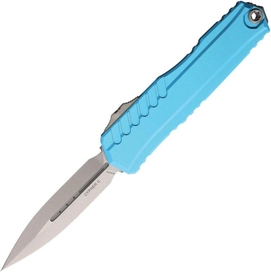 Microtech Auto Cypher II Double Edge Dagger Automatic Knife Turquoise Aluminum Handle M390 Blade Premium Collectors by Microtech
