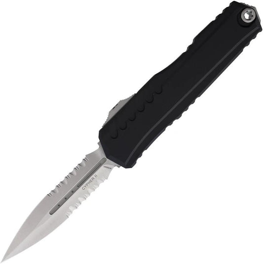 Microtech Auto Cypher II D E Tactical Pros Auto Knife With M390MK Dagger Blade 3.5 Inch Partially Serrated Glass Breaker by Microtech