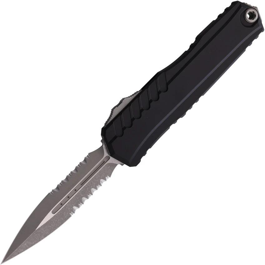 Microtech Auto Cypher II OTF Knife Partial Serrated Premium Steel Dagger Blade Apocalyptic Finish For Tactical EDC by Microtech