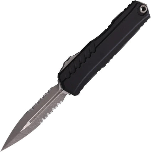 Microtech Auto Cypher II OTF Knife Partial Serrated Premium Steel Dagger Blade Apocalyptic Finish For Tactical EDC by Microtech