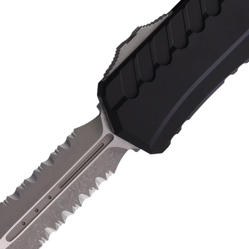 Microtech Auto Cypher II OTF Knife Partial Serrated Premium Steel Dagger Blade Apocalyptic Finish For Tactical EDC by Microtech
