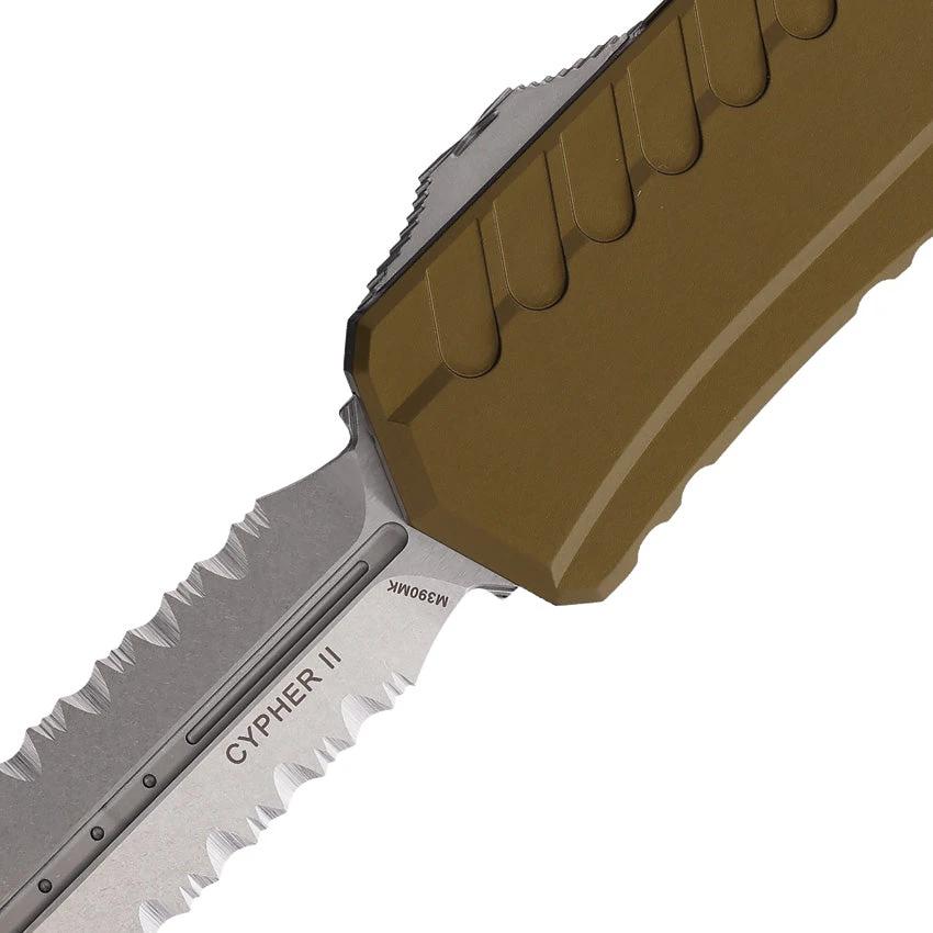 Microtech Auto Cypher II OTF Knife For Tactical EDC Enthusiasts 3.5in M390MK Dagger Blade OD Green Aluminum by Microtech