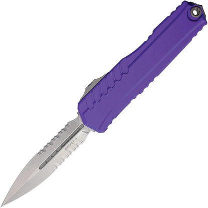 Microtech Auto Cypher II Knife Automatic Opening D/E Stonewash Serrated Blade Purple Aluminum Handle EDC Tactical by Microtech