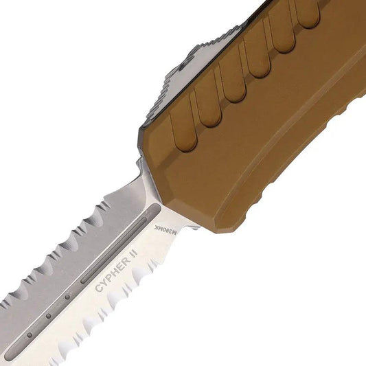Microtech Auto Cypher II D E OTF Knife Tan EDC 5 Inch Closed 3.5 Inch Blade M390 Aluminum Handle Pocket Clip by Microtech