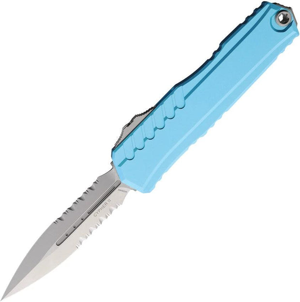 Microtech Cypher II Auto Knife Turquoise Aluminum Handle 3.5 Inch Dagger Blade M390 Elite For EDC Enthusiasts