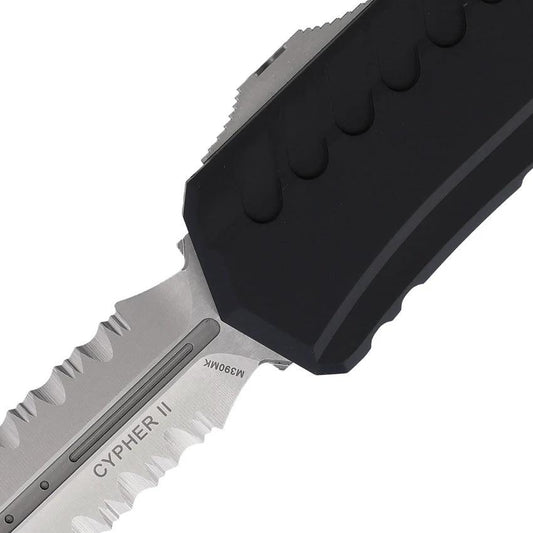 Microtech Auto Cypher II D E Tactical Pros Auto Knife With M390MK Dagger Blade 3.5 Inch Partially Serrated Glass Breaker by Microtech