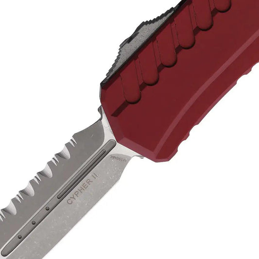 Microtech Auto Cypher II D E OTF Knife Premium Tactical EDC With Apocalyptic Finish M390 Double Edge Serrated Blade by Microtech