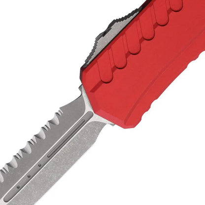 Microtech Auto Cypher II DE OTF Tactical Knife Automatic Opening 5 Inch Closed Red Aluminum Handle M390 Serrated Blade by Microtech