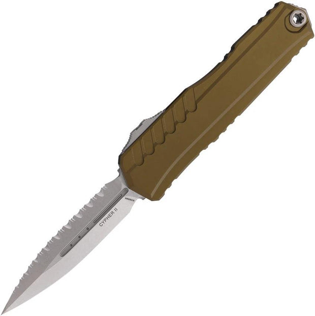 Microtech Cypher II Auto Knife OTF 3.5In Dagger Blade OD Green Aluminum Handle For EDC Enthusiasts by Microtech