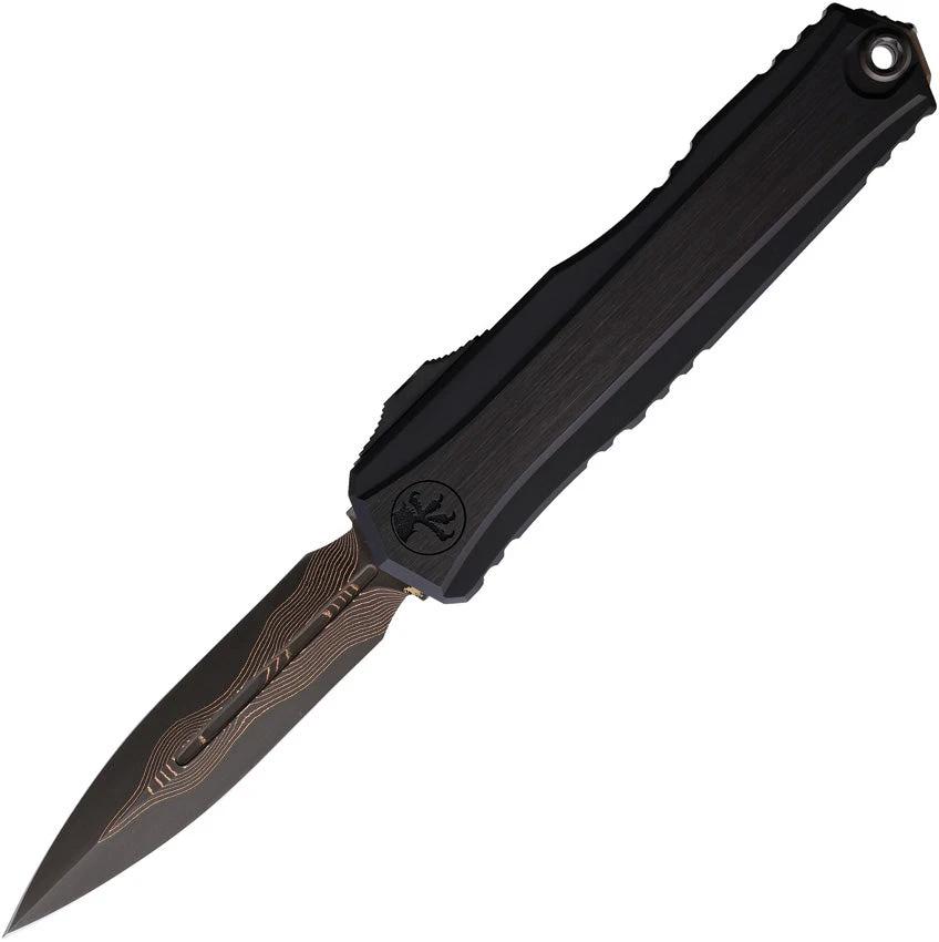 Microtech Auto Cypher II OTF Knife With Coppermai Damascus Dagger Blade 5in Closed Glass Breaker For Collectors