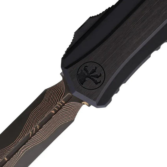 Microtech Auto Cypher II OTF Knife With Coppermai Damascus Dagger Blade 5in Closed Glass Breaker For Collectors by Microtech