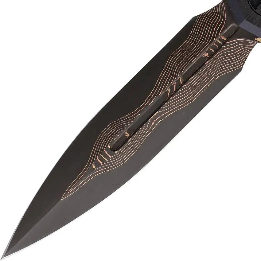 Microtech Auto Cypher II OTF Knife With Coppermai Damascus Dagger Blade 5in Closed Glass Breaker For Collectors by Microtech