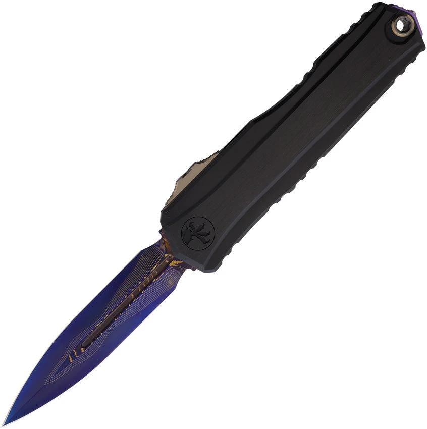 Microtech Auto Cypher II Select OTF Knife Blue Baker Forge Coppermai Damascus Double Edge Dagger Blade For Collectors by Microtech