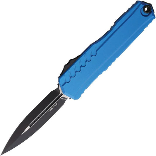Microtech Auto Cypher II Elite Double Edge OTF Knife Blue Aluminum Handle For Tactical EDC Enthusiasts by Microtech