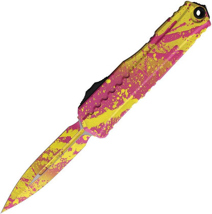 Microtech Auto Cypher II OTF Knife Corvette Yellow Pink Splatter Automatic Opening for EDC Enthusiasts by Microtech