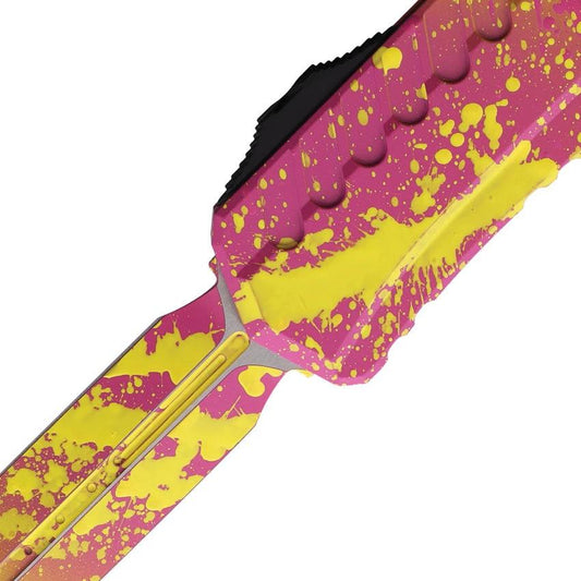 Microtech Auto Cypher II OTF Knife Corvette Yellow Pink Splatter Automatic Opening for EDC Enthusiasts by Microtech