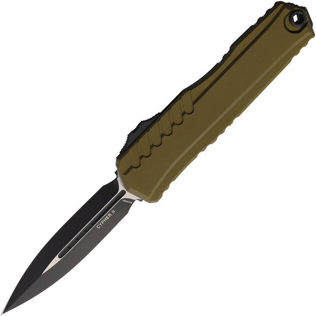 Microtech Cypher II Auto D E OTF Knife EDC Ready Bohler M390MK Blade 3.5in OD Green Aluminum Handle Glass Breaker by Microtech