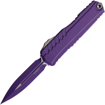 Microtech Auto Cypher II OTF Knife Purple Coated 3.5in Double Edge Dagger Blade Aluminum Handle For Collectors by Microtech