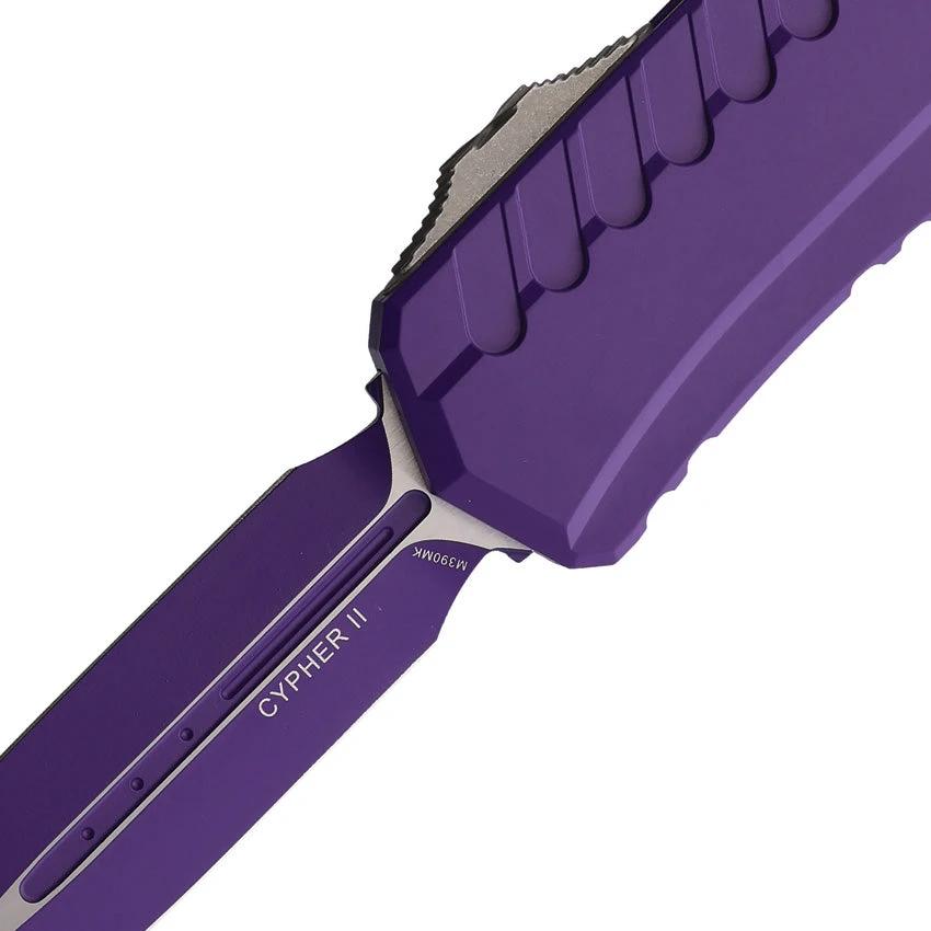 Microtech Auto Cypher II OTF Knife Purple Coated 3.5in Double Edge Dagger Blade Aluminum Handle For Collectors by Microtech