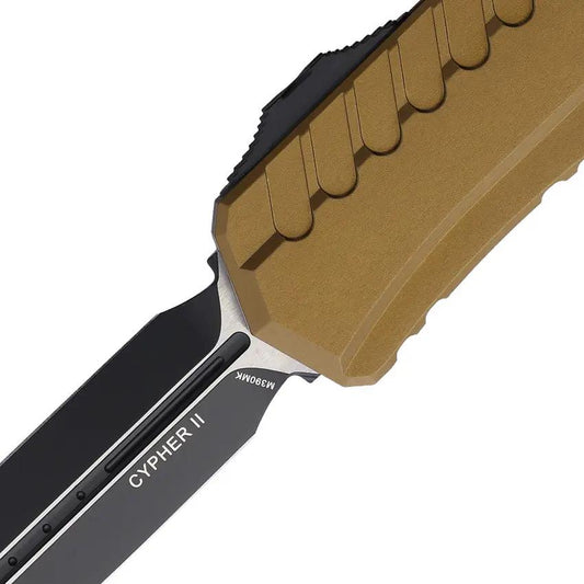 Microtech Auto Cypher II OTF DE Knife Automatic Opening Tan Aluminum Handle 3.5 Inch M390MK Blade For EDC Enthusiasts by Microtech
