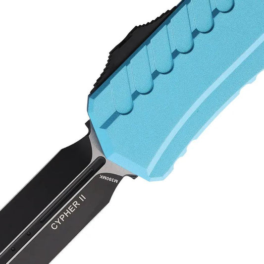 Microtech Auto Cypher II D E Premium Turquoise Aluminum Handle OTF Knife With Glass Breaker For Tactical EDC Enthusiasts by Microtech