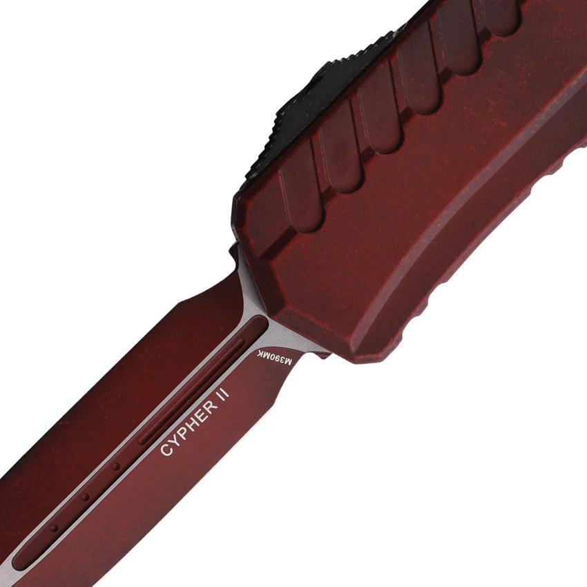 Microtech Auto Cypher II DE OTF Knife Weathered Crimson 3.5 Inch Double Edge Dagger Blade For EDC Enthusiasts by Microtech