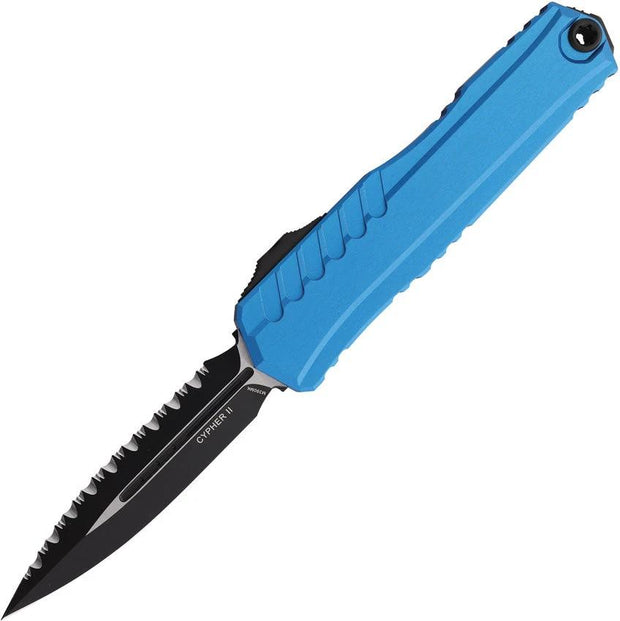 Microtech Cypher II Auto OTF Knife Blue Aluminum Handle Bohler M390MK Dagger Blade For EDC Enthusiasts