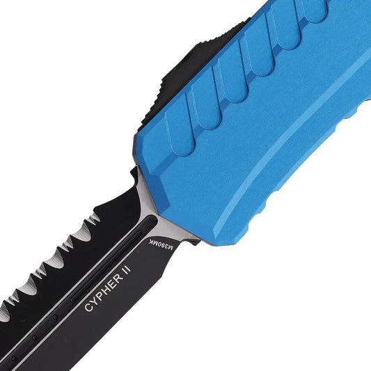 Microtech Cypher II Auto OTF Knife Blue Aluminum Handle Bohler M390MK Dagger Blade For EDC Enthusiasts by Microtech