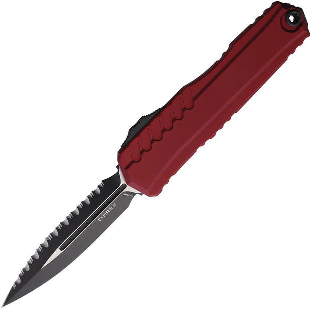 Microtech Cypher II D E OTF Knife Merlot Aluminum Handle 3.5 Inch M390 Dagger Blade Glass Breaker For EDC Enthusiasts