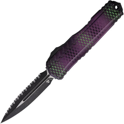 Microtech Auto Cypher II OTF Automatic Opening Dual Edge Knife 5in Closed Purple X51 Handle For Collectors by Microtech