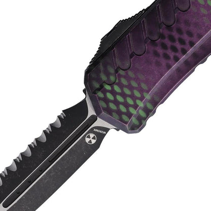 Microtech Auto Cypher II OTF Automatic Opening Dual Edge Knife 5in Closed Purple X51 Handle For Collectors by Microtech
