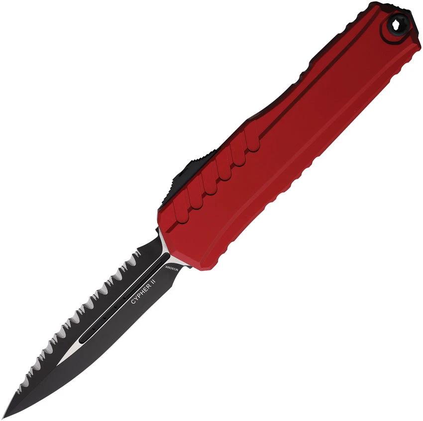 Microtech Auto Cypher II OTF Knife Red Aluminum Handle 3.5in Dagger Blade M390MK For Tactical Enthusiasts by Microtech