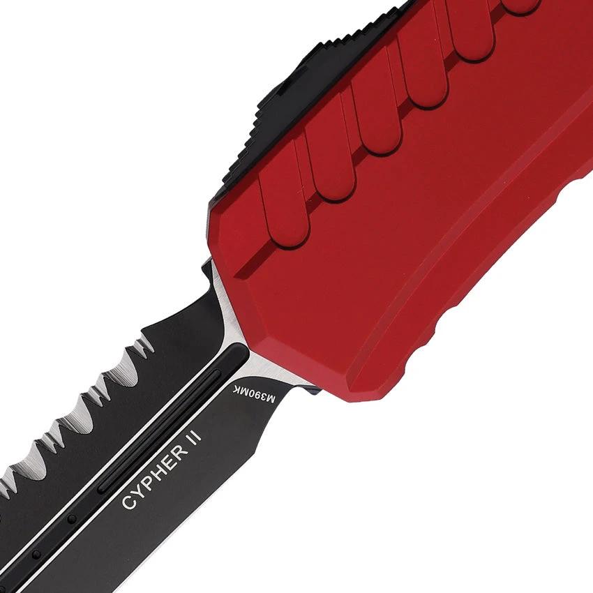 Microtech Auto Cypher II OTF Knife Red Aluminum Handle 3.5in Dagger Blade M390MK For Tactical Enthusiasts by Microtech