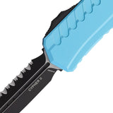Microtech Auto Cypher II OTF Knife Automatic Opening Turquoise Aluminum Handle M390 Serrated Blade For EDC Enthusiasts by Microtech