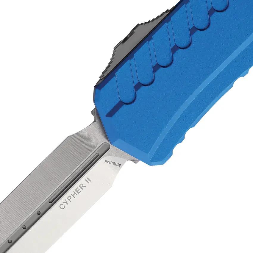 Microtech Auto Cypher II DE OTF Blue Aluminum Handle 3.5in Satin Double Edge Dagger Blade for Collectors and EDC Pros by Microtech