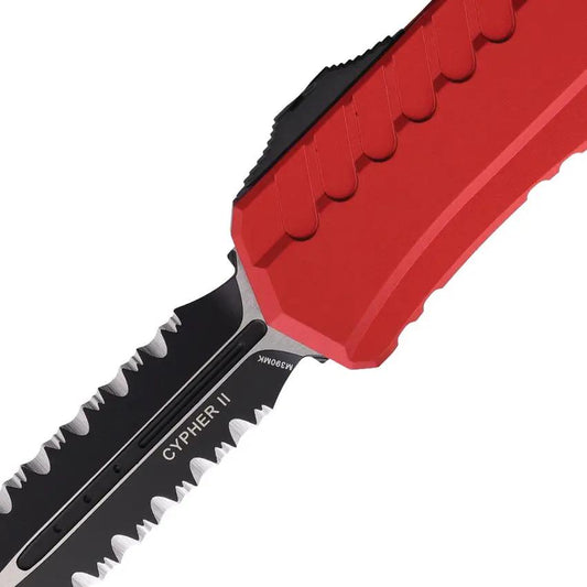 Microtech Auto Cypher II Double Edge OTF Tactical Knife With Auto Opening Red Aluminum Handle M390MK Dagger Blade by Microtech